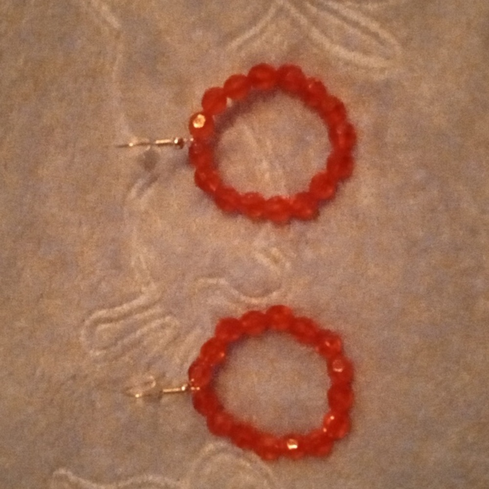 Handmade iridescent red small hooped fun, colorful, and minimalist earrings